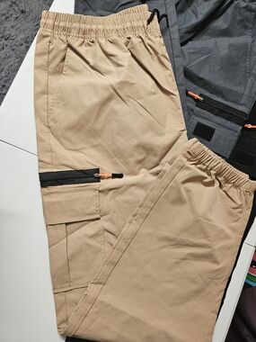 Beige Cargo Jogger Pants with Black Zip Accents 3pack